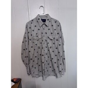 Wrangler Men's Vintage Western Pearl Snap Long Sleeve Aztec 17 1/2 Single Needle